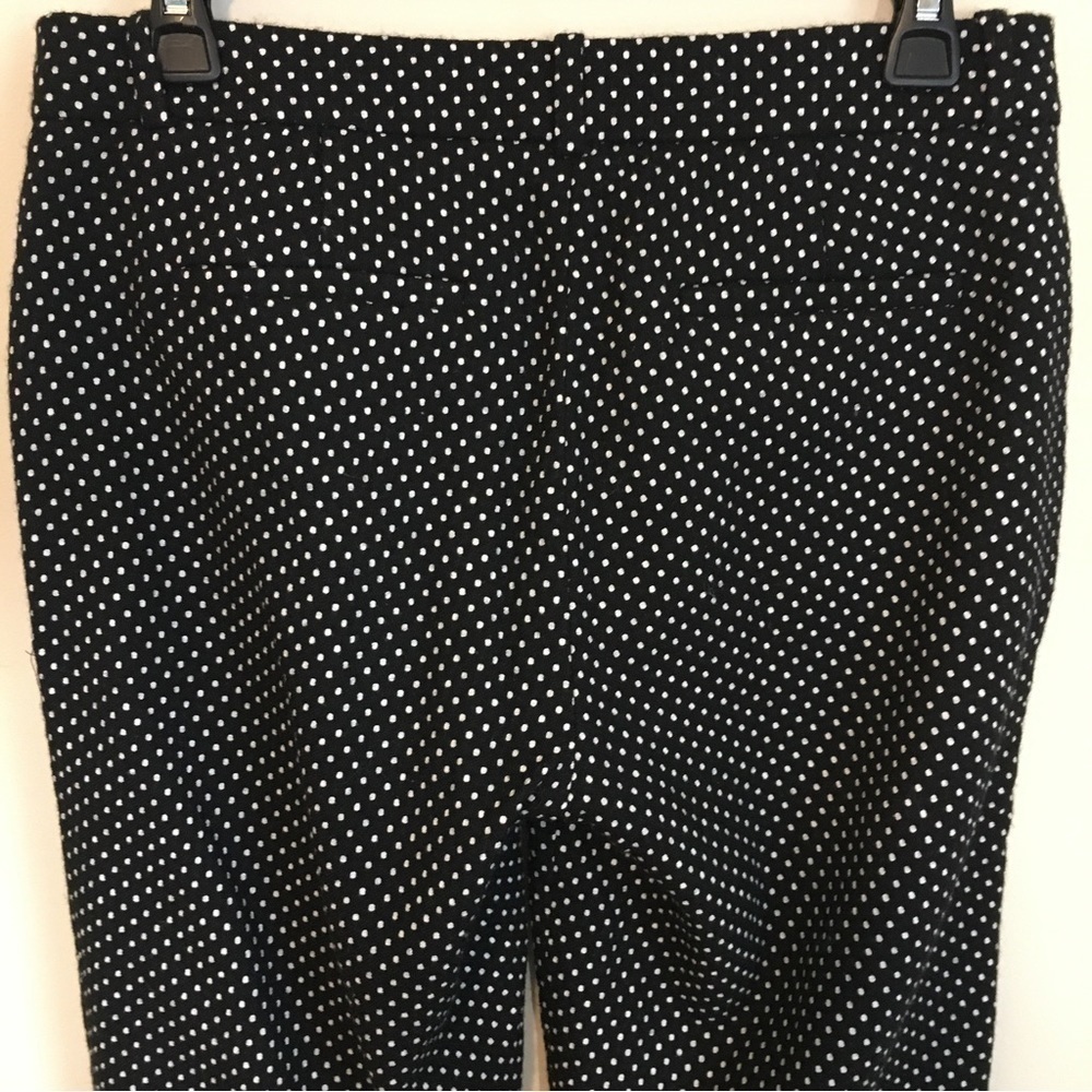 J. Crew Cafe Capri Mid Rise Wool Blend Tiny White Polka Dots Black Cropped Pants - Picture 5 of 15